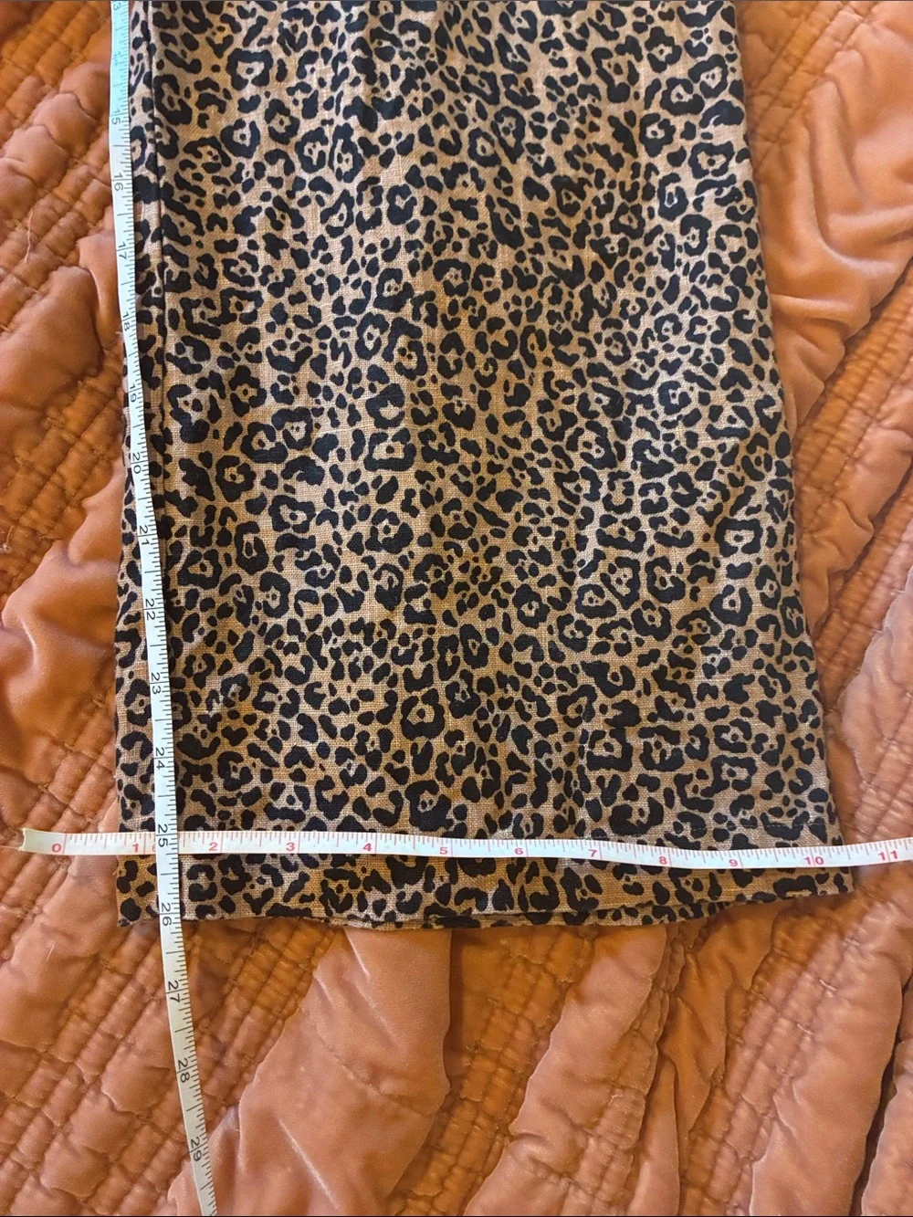 Ref 100% linen leopard print high rise belted paper bag waist wide leg crop pant